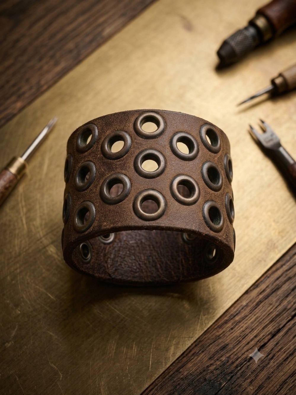 1970s Counterculture Rocker
Style Heavy wide leather cuff grommets‎ Studs